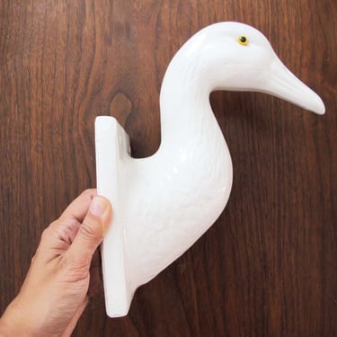 Vintage Ceramic Duck Goose Wall Hook - White Duck Towel Apron Hook - Farmhouse Kitchen Decor - Shabby Chic - Housewarming 