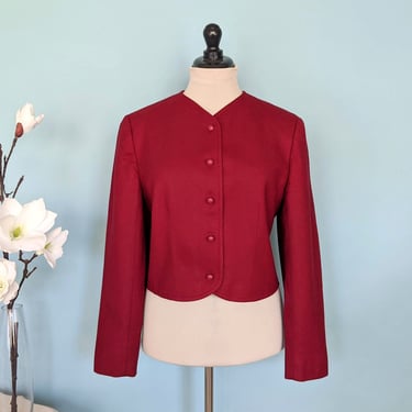 Vintage 80s Red Wool Blazer, 1980s Cropped Jacket 