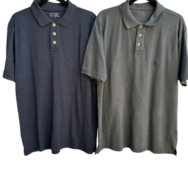 Chkokko Mens Cotton Blend Casual Short Sleeve Navy Gray Set of 2 Polo Shirts L
