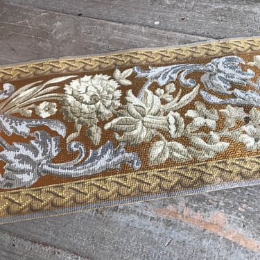 French Wallpaper Border Remnant, Floral Scrolls, Copper, Silver, Chateau Decor, Vintage, Over 4 yards 
