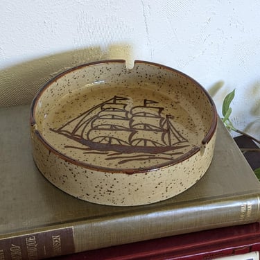 Vintage Stoneware Sailboat Ship Ashtray 