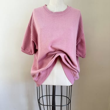 Vintage 1980s Mauve Pink Short Sleeve Sweatshirt / XL 