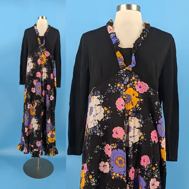 Vintage 70s Lane Bryant XL Floral Print Long Sleeve Maxi Dress 