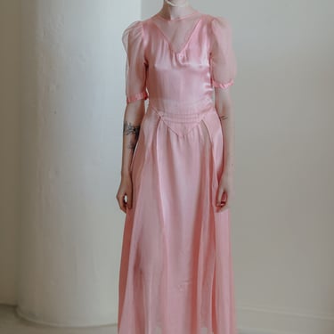 Rare antique 1930s pink silk net dress AS IS 
