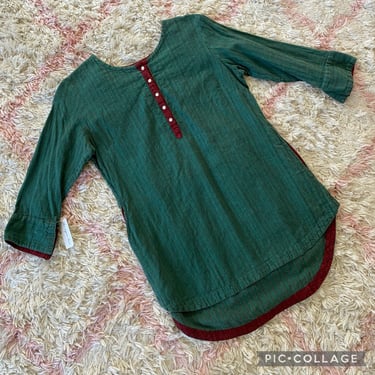 Vintage 90s Green Indian Made Tunic Top Small 