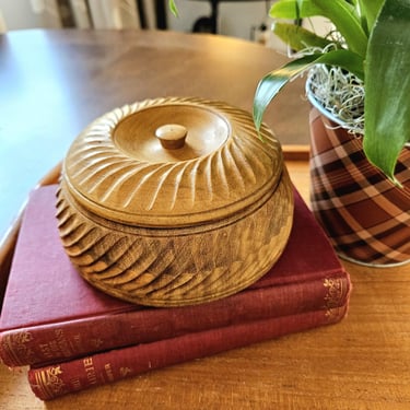 Vintage Swedish Turned Wood Trinket Box | Handcrafted Jewelry Box 