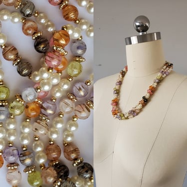 1960s/70s Beaded Necklace with Three Strands - 60s Jewelry - 60's Accessories 