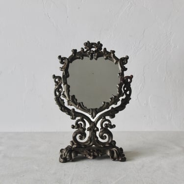 Vintage Ornate Victorian Style Cast Iron Adjustable Vanity Tabletop Mirror Mid-Century 