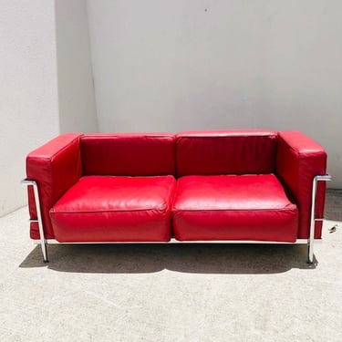 Le Corbusier Style Red Leather Loveseat