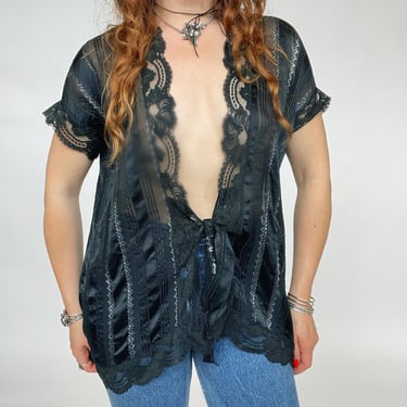 1980s Silk Blouse Sheer Lace Designer Holly Lueders 