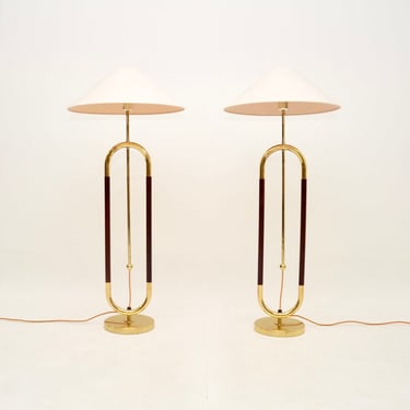 Pair of Vintage Swedish Brass and Birch Floor Lamps by Bergboms