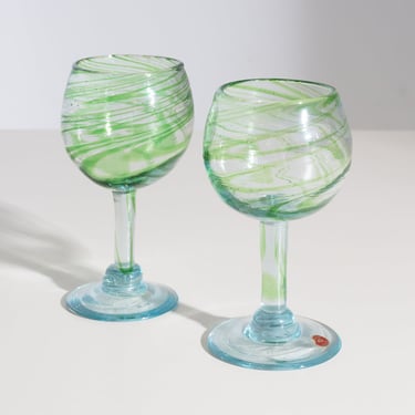 Green Swirl Stemmed Glass, 1960s 