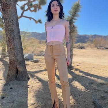 Plein Sud Leather Pants in Light Tan 