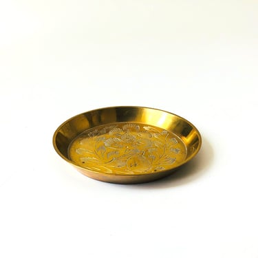 Vintage Circular Etched Brass Dish 