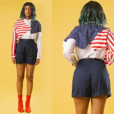 Vintage 90's American Flag Button-Down Western Shirt 