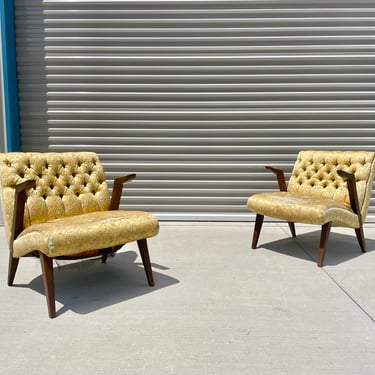 1950s Vintage Walnut Floating Armrest Lounge Chairs - Set of 2 