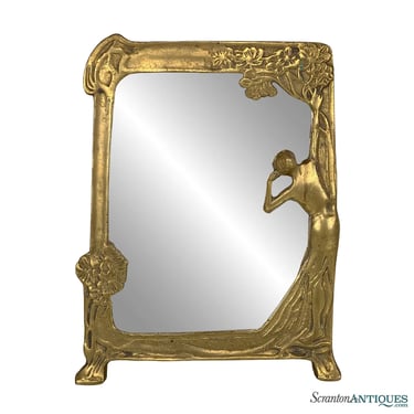 Vintage Art Nouveau Brass Figural Women Vanity Mirror
