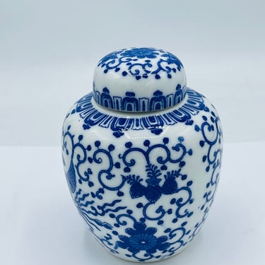 Vintage 3 PC Blue & White Porcelain Phoenix Ginger Spice   Jar 5" tall  JAPAN 