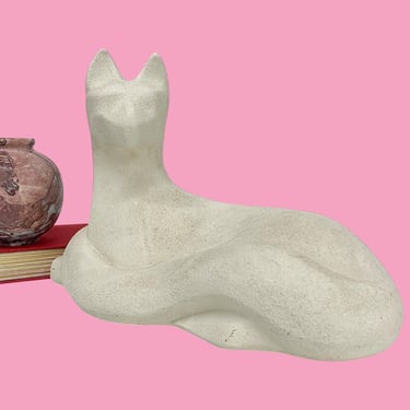 Vintage Haeger Cat Statue Retro 1990s Contemporary + 6063 + White Ceramic + Textured Finish + Feline + Kitty + Home Decor + Modern Sculpture 