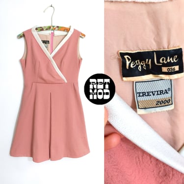 Sweet Vintage 60s 70s Dusty Pastel Pink Double Knit Textured Sleeveless Dress by Peggy Lane 