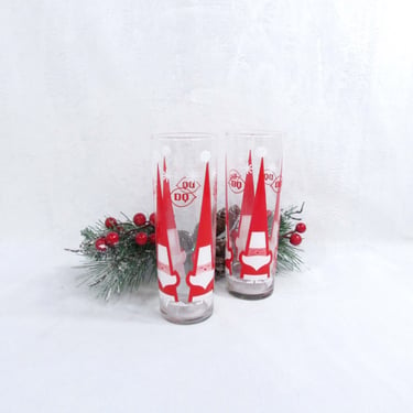 Vintage Holt Howard Dairy Queen Santa Christmas Tall Glass Perfect for Coolers or Tom Collins  Mid Century RARE Clear 