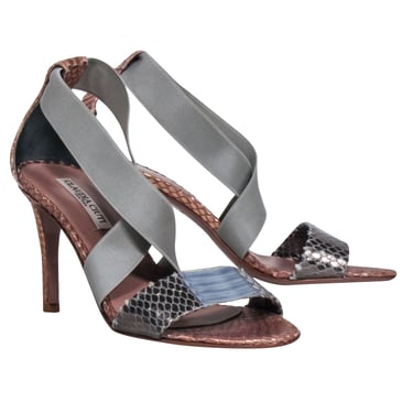 Claudia Ciuti - Rose Gold & grey Snakeskin Textured strappy Sandals Sz 6.5