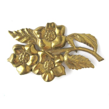 Vintage FLORAL Repousse Brooch with Leaves, Large Brooch, 1940s Jewelry 