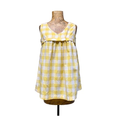 Vintage 1960s Yellow and White Gingham Check Maternity Top, 60s Sleeveless Summer Blouse, Small, VFG 