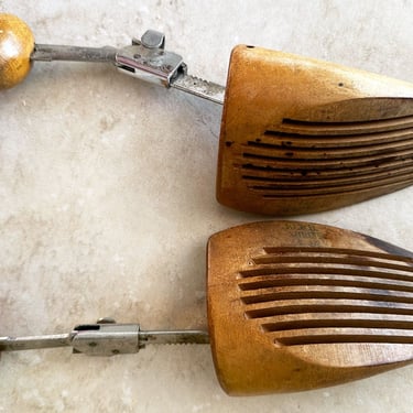 1900's Antique Wooden Shoe Trees Forms Metal Vintage Objects Of Art, Stretchers, Mechanical Steam Punk style 1800's 
