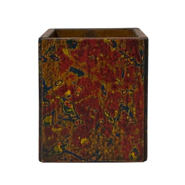 Handmade Red Multi-Layer Lacquer Abstract Pattern Wood Holder Box ws2025E 