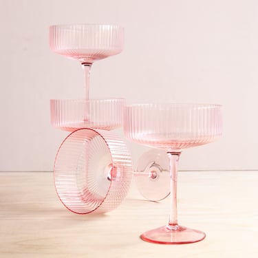 Kadra Kitchenware: Pink Ribbed Coupe Glass