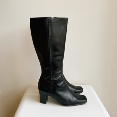 Black Leather Knee High Boots | Size 8