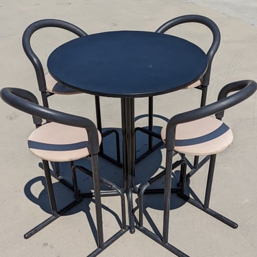 Set of Four Postmodern Bar Stools + Table | Vintage | 80s | Retro | Tubular | MCM | Mid Century | Barstools | Shipping Not* Included 