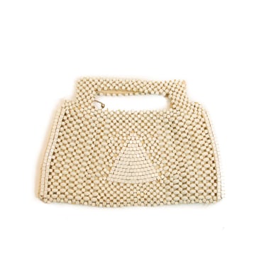 1930s Purse ~ White Wood Bead Pyramid Handbag 