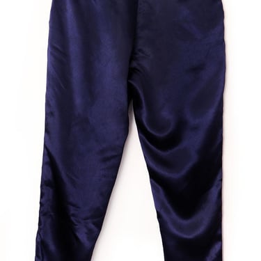 FWK Engineered Garments New York Dark Blue Satin Trousers, Evening Pants, Size small, Pleated 