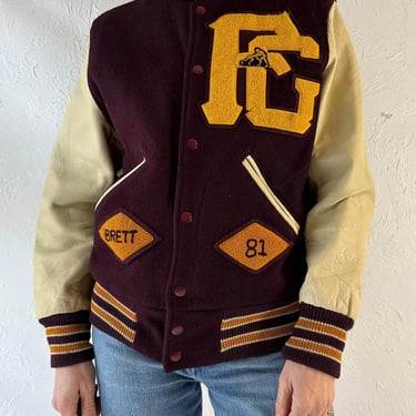 80s Leather Wool Varsity Jacket / Small 
