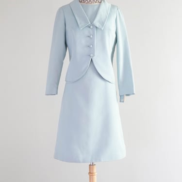 Elegant 1960's Mr. Mort NOS Powder Blue Shift Dress With Matching Jacket / Medium