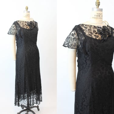 1930s LEAF LACE gown silk slip FLUTTER sleeves large | new fall winter 