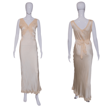 1930's Bias Cut Silk and Lace Nightgown - size M/L
