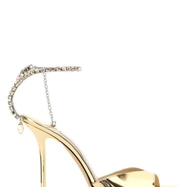 Jimmy Choo Women Gold Leather Saeda 100 Sandals