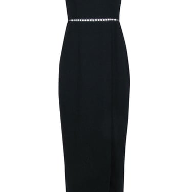 Monique Lhuillier - Black Short Sleeve Black Gown w/ Eyelet Trim Sz 8