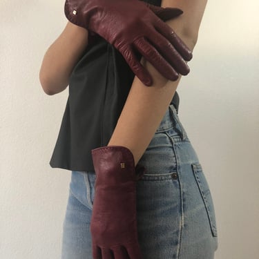 Vintage Fendi Burgundy Leather Gloves 