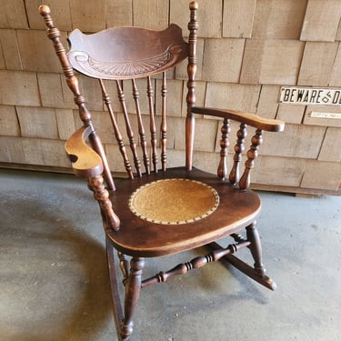 Antique Rocking Chair with Leather Seat 25