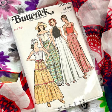 Vintage Sewing Pattern, Tiered Skirt, Prairie, Peasant, Cottage Core, Boho, Complete with Instructions, 25 In. Waist, Butterick 