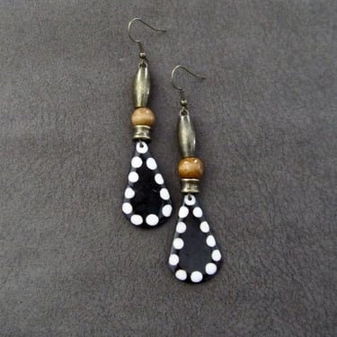 African earrings, bronze and bone horn earrings, wooden earrings, batik print Afrocentric earrings, ethnic bohemian earrings, exotic 22 