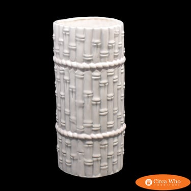 Faux Bamboo Ceramic White Umbrella Stand