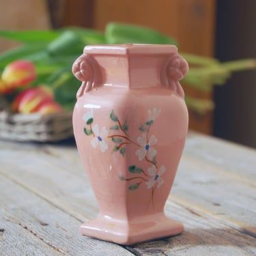 Vintage RRP CO vase / small pink floral Roseville pottery vase / mini vase / vintage decor / shabby chic / cottagecore 