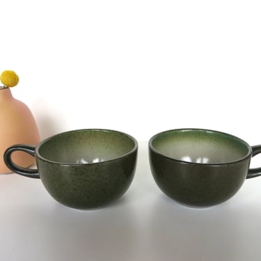 2 Vintage Heath Ceramics Cups in Sea and Sand Glaze, Edith Heath Saulsalito California Pottery Teacups 
