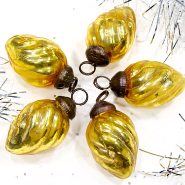 VINTAGE: 5pc Small Aged Thick Mercury Glass Ornaments - Mid Weight Kugel Style Ornaments - Unique Find - SKU 3-C4-00032465 