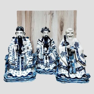 Mid Century Chinese Three Stars Sanxing Porcelain Statues FuLuShou - Set of 3 